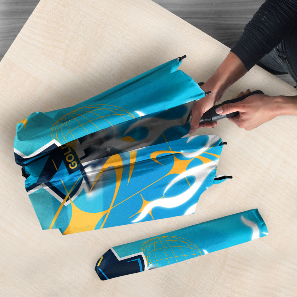 Personalized Gold Coast Titans Umbrella Y2K Grunge Aesthetic With Cyber Flames and Starburst Graphics