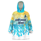 Personalized Gold Coast Titans Wearable Blanket Hoodie Y2K Grunge Aesthetic With Cyber Flames and Starburst Graphics