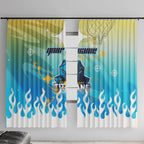 Personalized Gold Coast Titans Window Curtain Y2K Grunge Aesthetic With Cyber Flames and Starburst Graphics