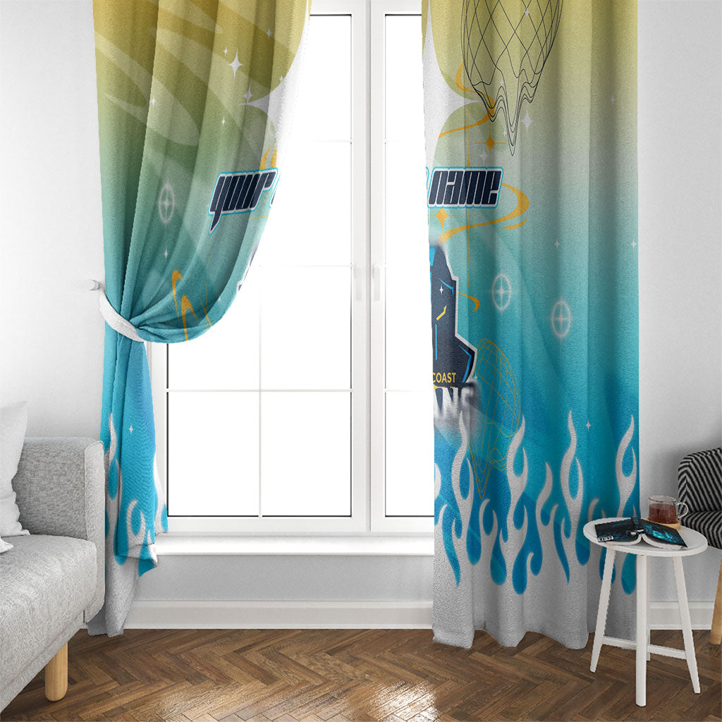 Personalized Gold Coast Titans Window Curtain Y2K Grunge Aesthetic With Cyber Flames and Starburst Graphics