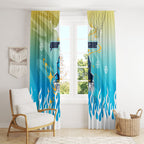 Personalized Gold Coast Titans Window Curtain Y2K Grunge Aesthetic With Cyber Flames and Starburst Graphics