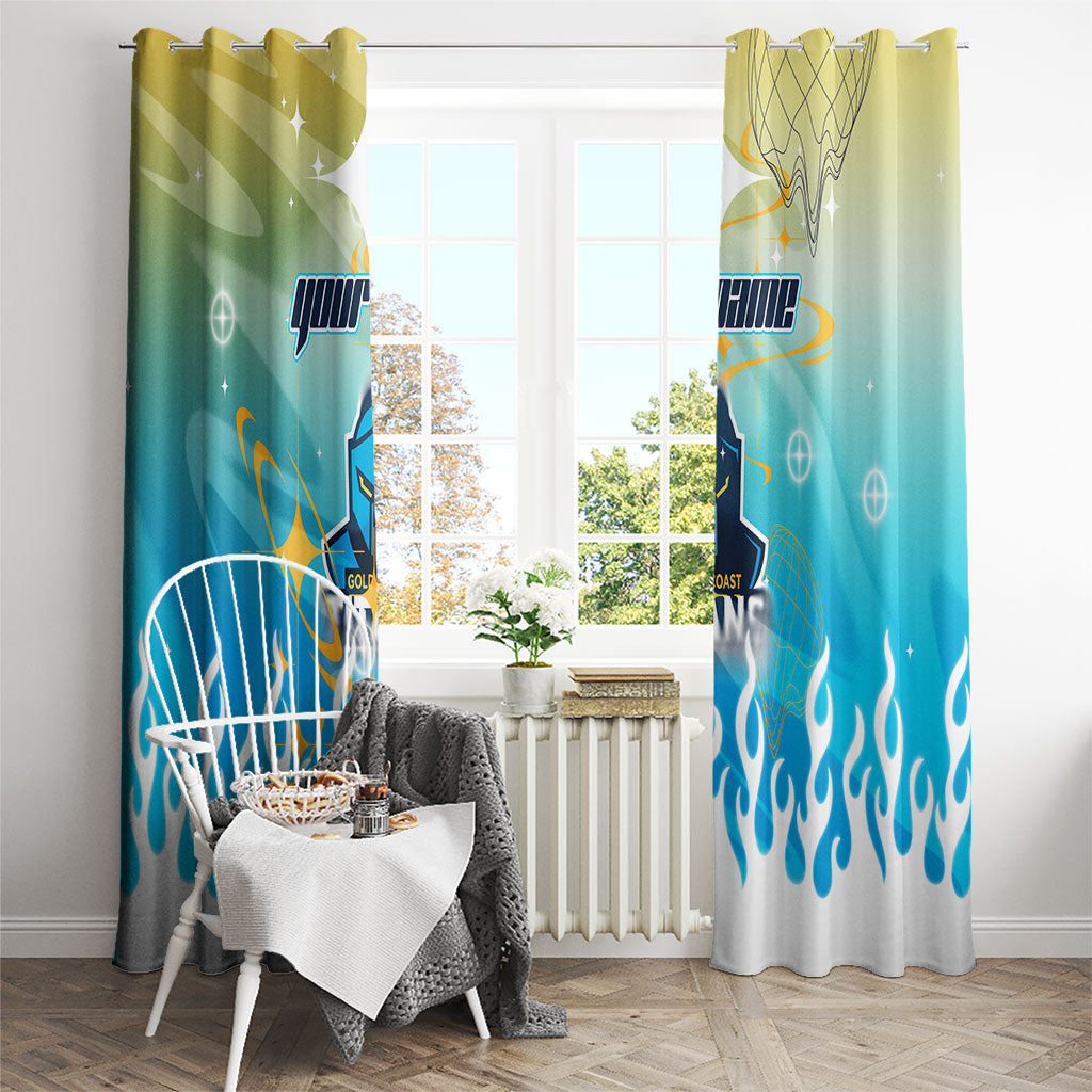 Personalized Gold Coast Titans Window Curtain Y2K Grunge Aesthetic With Cyber Flames and Starburst Graphics