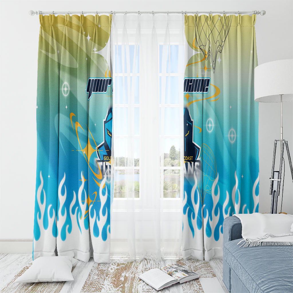 Personalized Gold Coast Titans Window Curtain Y2K Grunge Aesthetic With Cyber Flames and Starburst Graphics