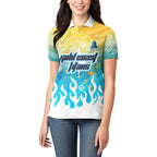 Personalized Gold Coast Titans Women Polo Shirt Y2K Grunge Aesthetic With Cyber Flames and Starburst Graphics