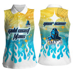 Personalized Gold Coast Titans Women Sleeveless Polo Shirt Y2K Grunge Aesthetic With Cyber Flames and Starburst Graphics