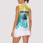 Personalized Gold Coast Titans Women Sleeveless Polo Shirt Y2K Grunge Aesthetic With Cyber Flames and Starburst Graphics