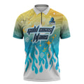 Personalized Gold Coast Titans Zipper Polo Shirt Y2K Grunge Aesthetic With Cyber Flames and Starburst Graphics