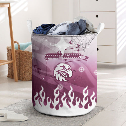 Personalized Manly Warringah Sea Eagles Laundry Basket Y2K Grunge Aesthetic With Cyber Flames and Starburst Graphics