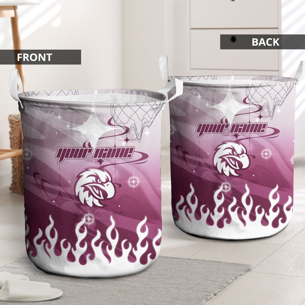 Personalized Manly Warringah Sea Eagles Laundry Basket Y2K Grunge Aesthetic With Cyber Flames and Starburst Graphics