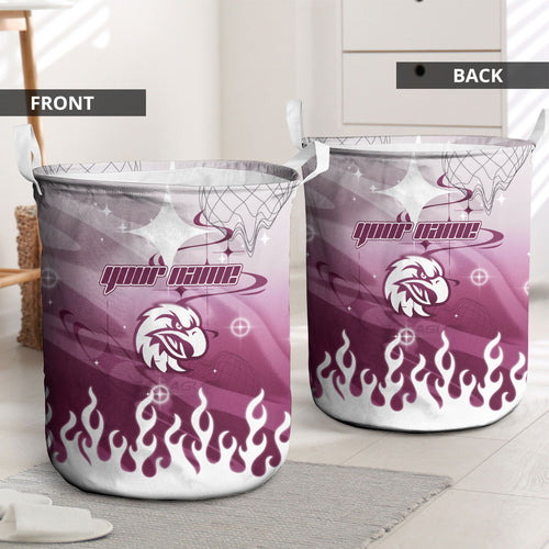 Personalized Manly Warringah Sea Eagles Laundry Basket Y2K Grunge Aesthetic With Cyber Flames and Starburst Graphics