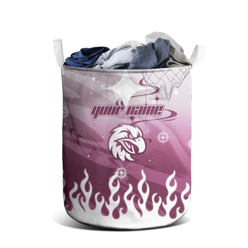 Personalized Manly Warringah Sea Eagles Laundry Basket Y2K Grunge Aesthetic With Cyber Flames and Starburst Graphics