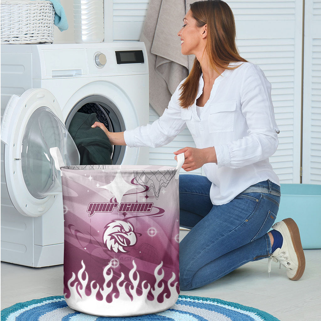 Personalized Manly Warringah Sea Eagles Laundry Basket Y2K Grunge Aesthetic With Cyber Flames and Starburst Graphics