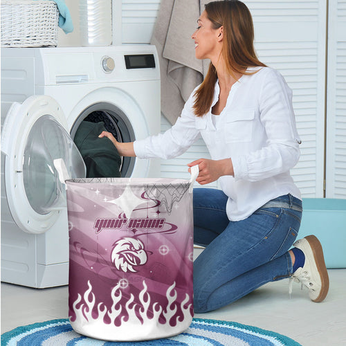 Personalized Manly Warringah Sea Eagles Laundry Basket Y2K Grunge Aesthetic With Cyber Flames and Starburst Graphics