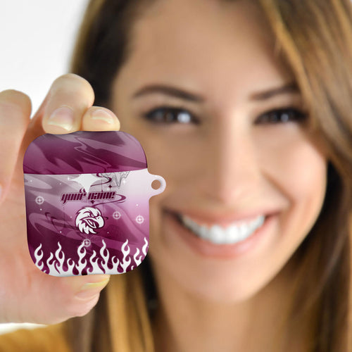 Personalized Manly Warringah Sea Eagles AirPods Case Y2K Grunge Aesthetic With Cyber Flames and Starburst Graphics