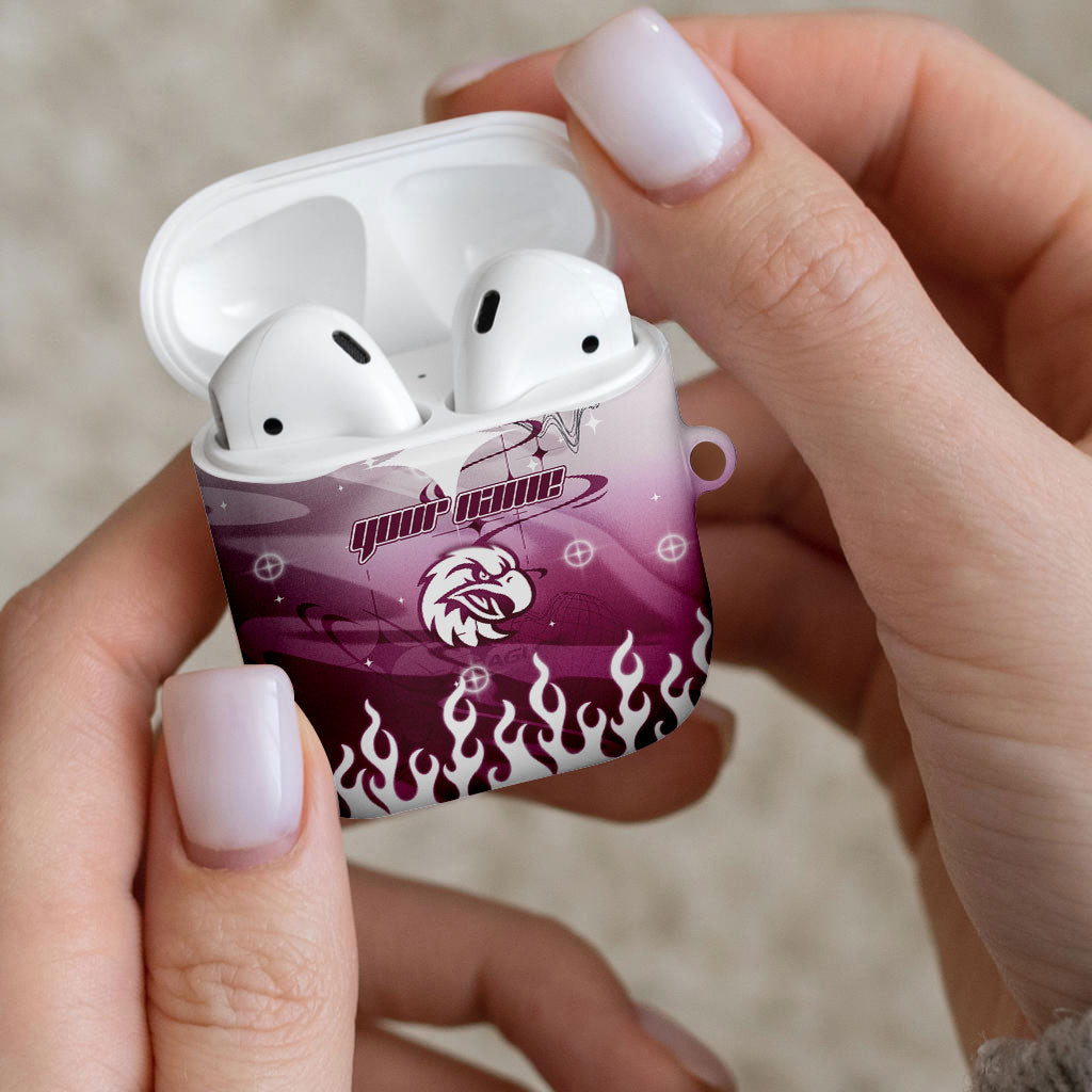 Personalized Manly Warringah Sea Eagles AirPods Case Y2K Grunge Aesthetic With Cyber Flames and Starburst Graphics