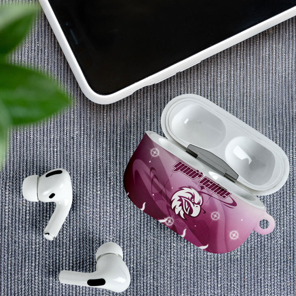 Personalized Manly Warringah Sea Eagles AirPods Case Y2K Grunge Aesthetic With Cyber Flames and Starburst Graphics