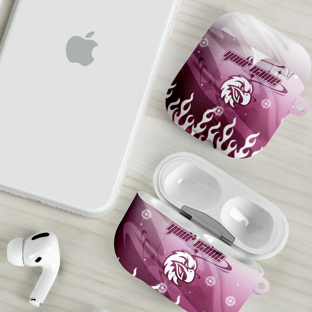 Personalized Manly Warringah Sea Eagles AirPods Case Y2K Grunge Aesthetic With Cyber Flames and Starburst Graphics