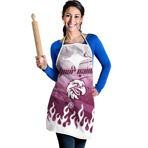 Personalized Manly Warringah Sea Eagles Apron Y2K Grunge Aesthetic With Cyber Flames and Starburst Graphics