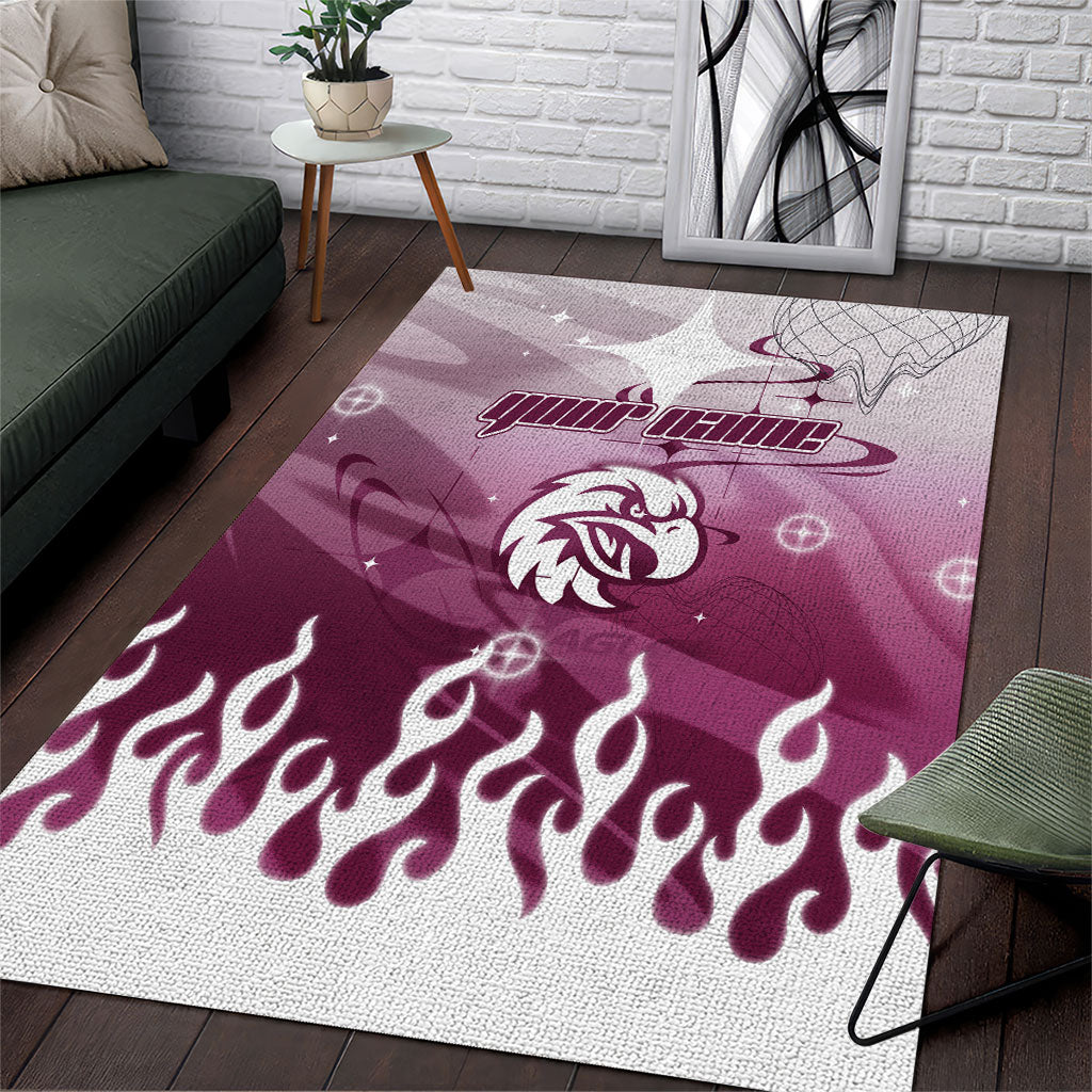 Personalized Manly Warringah Sea Eagles Area Rug Y2K Grunge Aesthetic With Cyber Flames and Starburst Graphics
