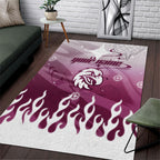 Personalized Manly Warringah Sea Eagles Area Rug Y2K Grunge Aesthetic With Cyber Flames and Starburst Graphics