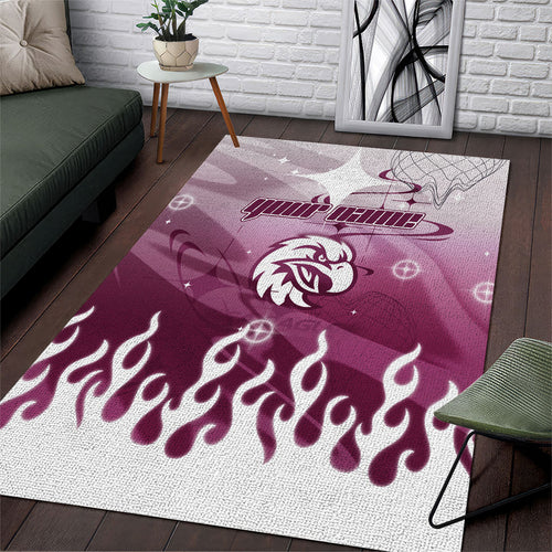 Personalized Manly Warringah Sea Eagles Area Rug Y2K Grunge Aesthetic With Cyber Flames and Starburst Graphics