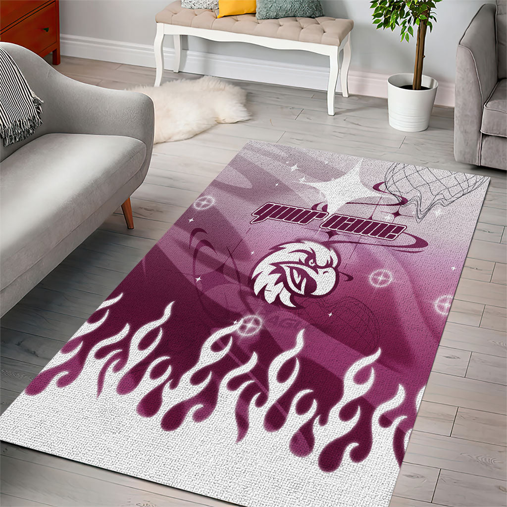 Personalized Manly Warringah Sea Eagles Area Rug Y2K Grunge Aesthetic With Cyber Flames and Starburst Graphics
