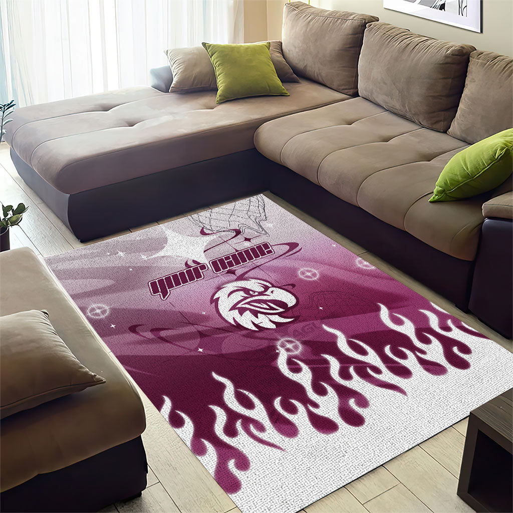 Personalized Manly Warringah Sea Eagles Area Rug Y2K Grunge Aesthetic With Cyber Flames and Starburst Graphics