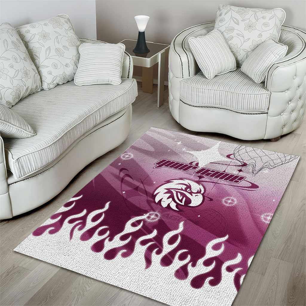Personalized Manly Warringah Sea Eagles Area Rug Y2K Grunge Aesthetic With Cyber Flames and Starburst Graphics