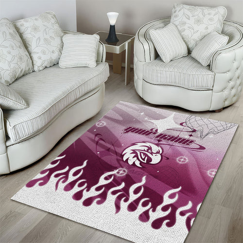 Personalized Manly Warringah Sea Eagles Area Rug Y2K Grunge Aesthetic With Cyber Flames and Starburst Graphics