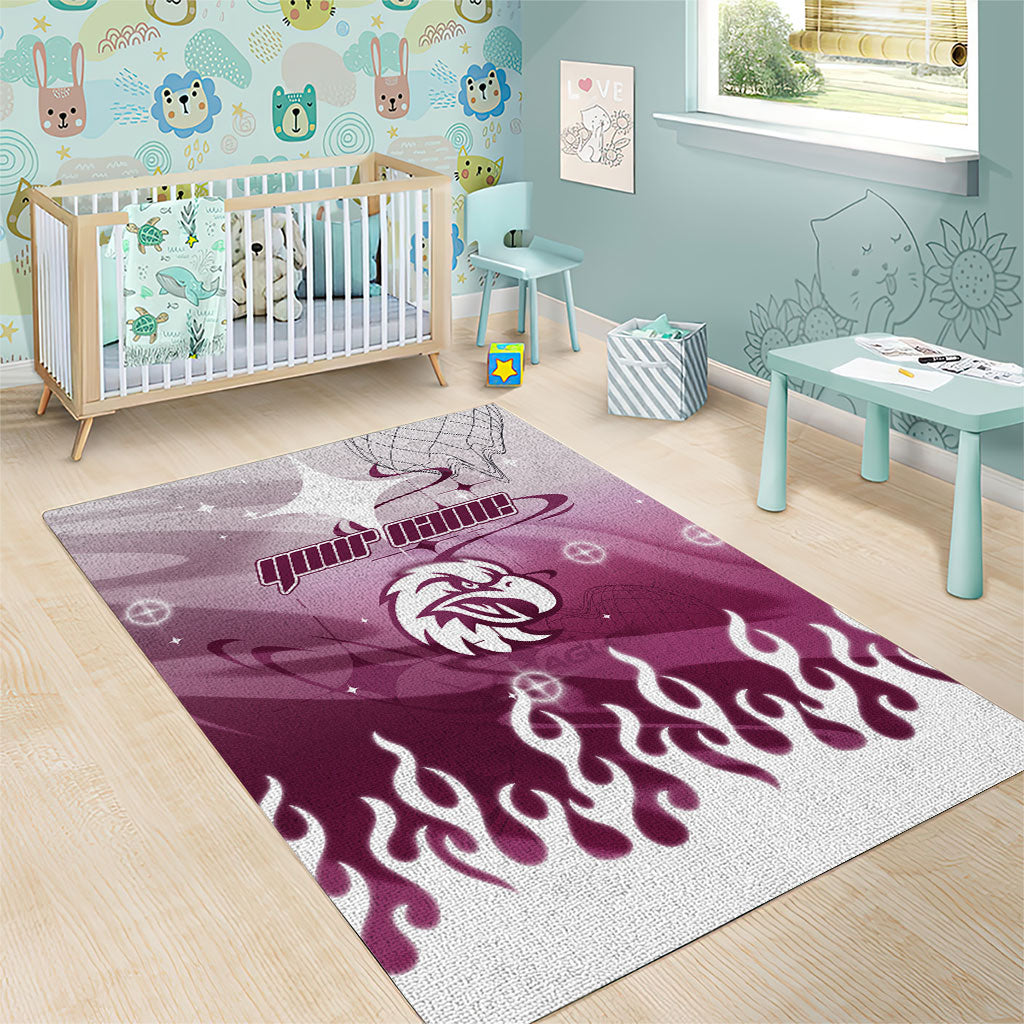 Personalized Manly Warringah Sea Eagles Area Rug Y2K Grunge Aesthetic With Cyber Flames and Starburst Graphics