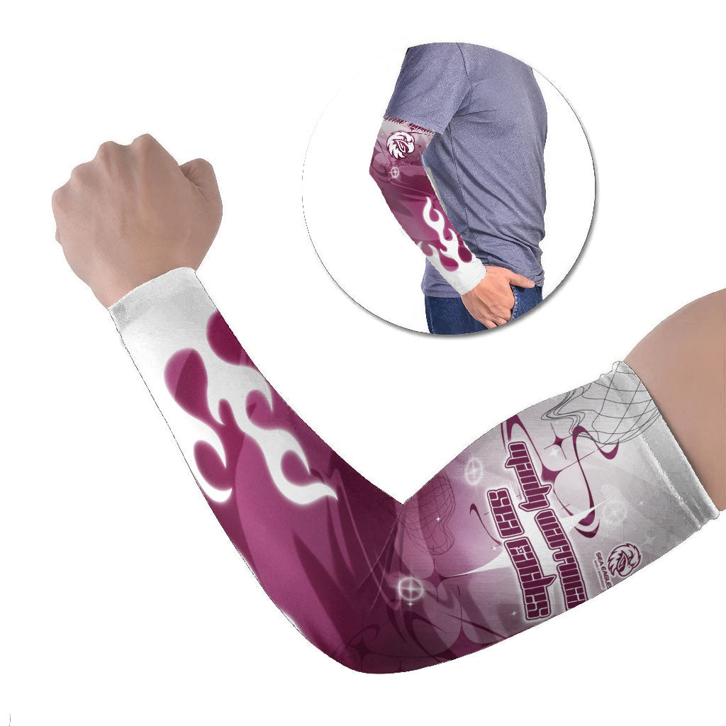 Personalized Manly Warringah Sea Eagles Arm Sleeves Y2K Grunge Aesthetic With Cyber Flames and Starburst Graphics