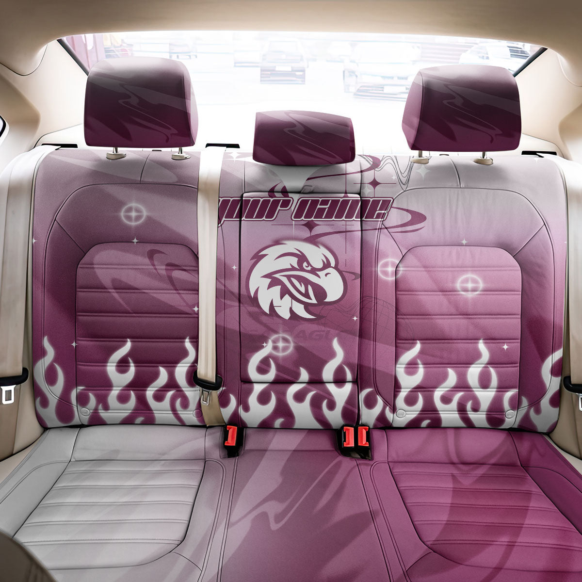 Personalized Manly Warringah Sea Eagles Back Car Seat Cover Y2K Grunge Aesthetic With Cyber Flames and Starburst Graphics