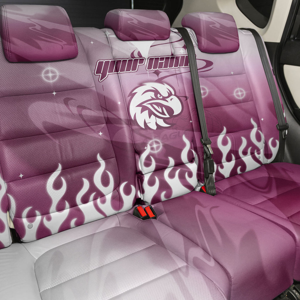 Personalized Manly Warringah Sea Eagles Back Car Seat Cover Y2K Grunge Aesthetic With Cyber Flames and Starburst Graphics
