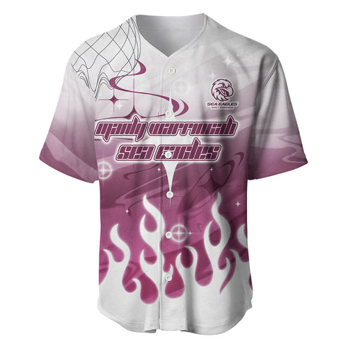 Personalized Manly Warringah Sea Eagles Baseball Jersey Y2K Grunge Aesthetic With Cyber Flames and Starburst Graphics
