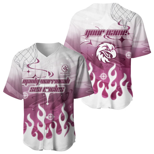 Personalized Manly Warringah Sea Eagles Baseball Jersey Y2K Grunge Aesthetic With Cyber Flames and Starburst Graphics