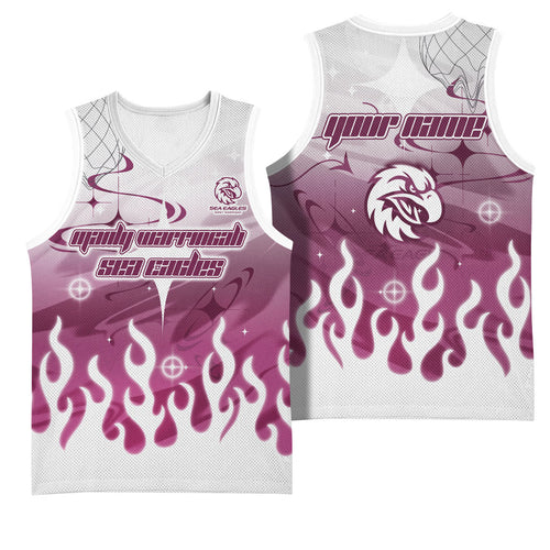Personalized Manly Warringah Sea Eagles Basketball Jersey Y2K Grunge Aesthetic With Cyber Flames and Starburst Graphics