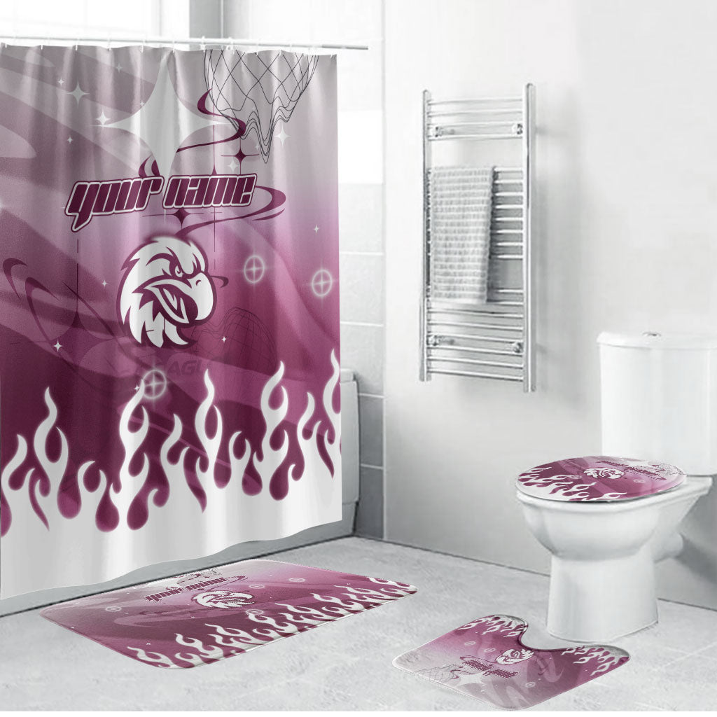 Personalized Manly Warringah Sea Eagles Bathroom Set Y2K Grunge Aesthetic With Cyber Flames and Starburst Graphics