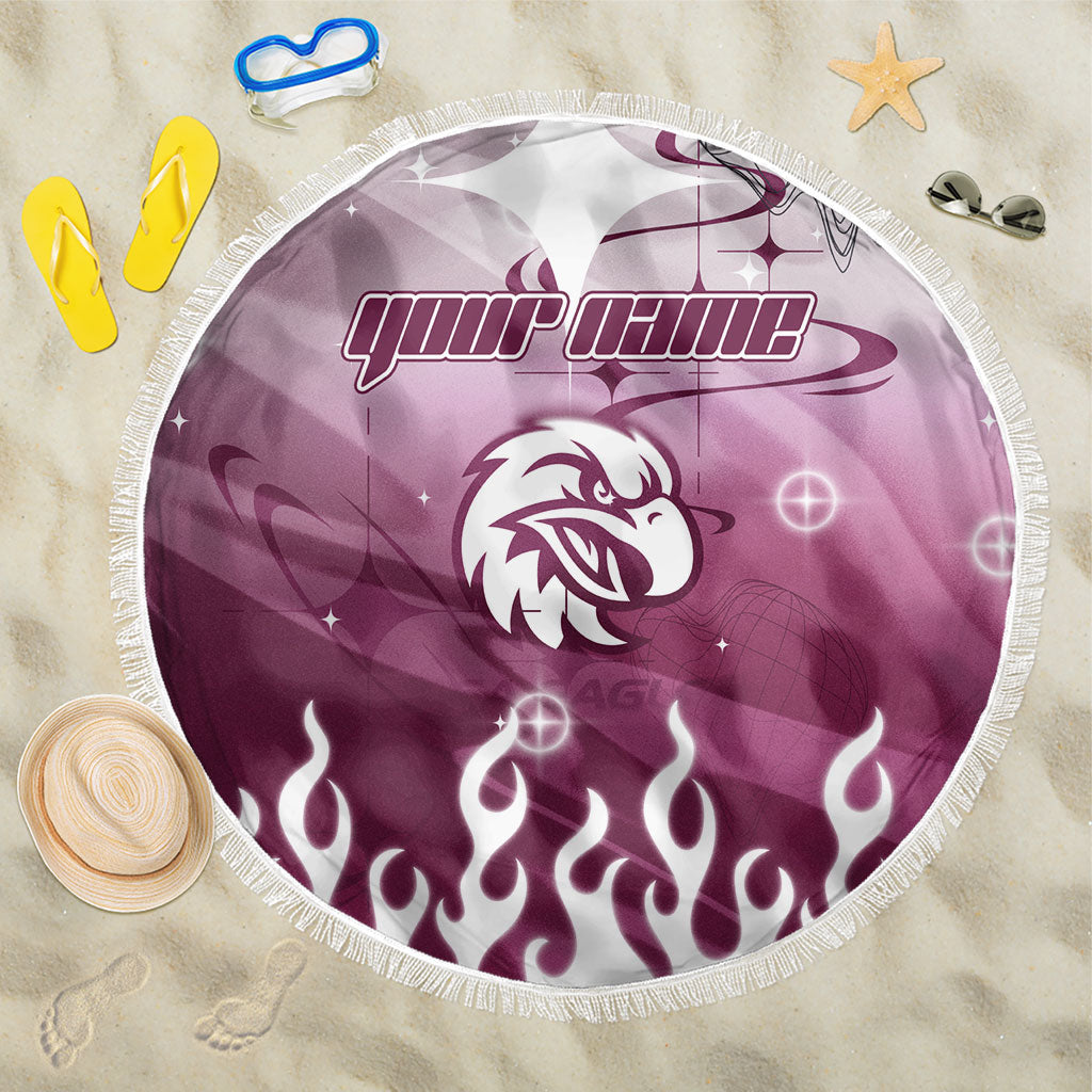 Personalized Manly Warringah Sea Eagles Beach Blanket Y2K Grunge Aesthetic With Cyber Flames and Starburst Graphics
