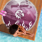 Personalized Manly Warringah Sea Eagles Beach Blanket Y2K Grunge Aesthetic With Cyber Flames and Starburst Graphics