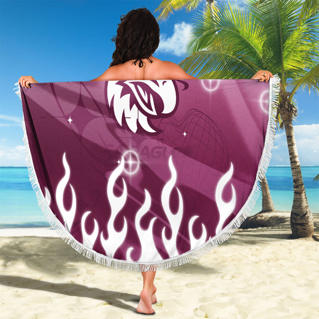 Personalized Manly Warringah Sea Eagles Beach Blanket Y2K Grunge Aesthetic With Cyber Flames and Starburst Graphics