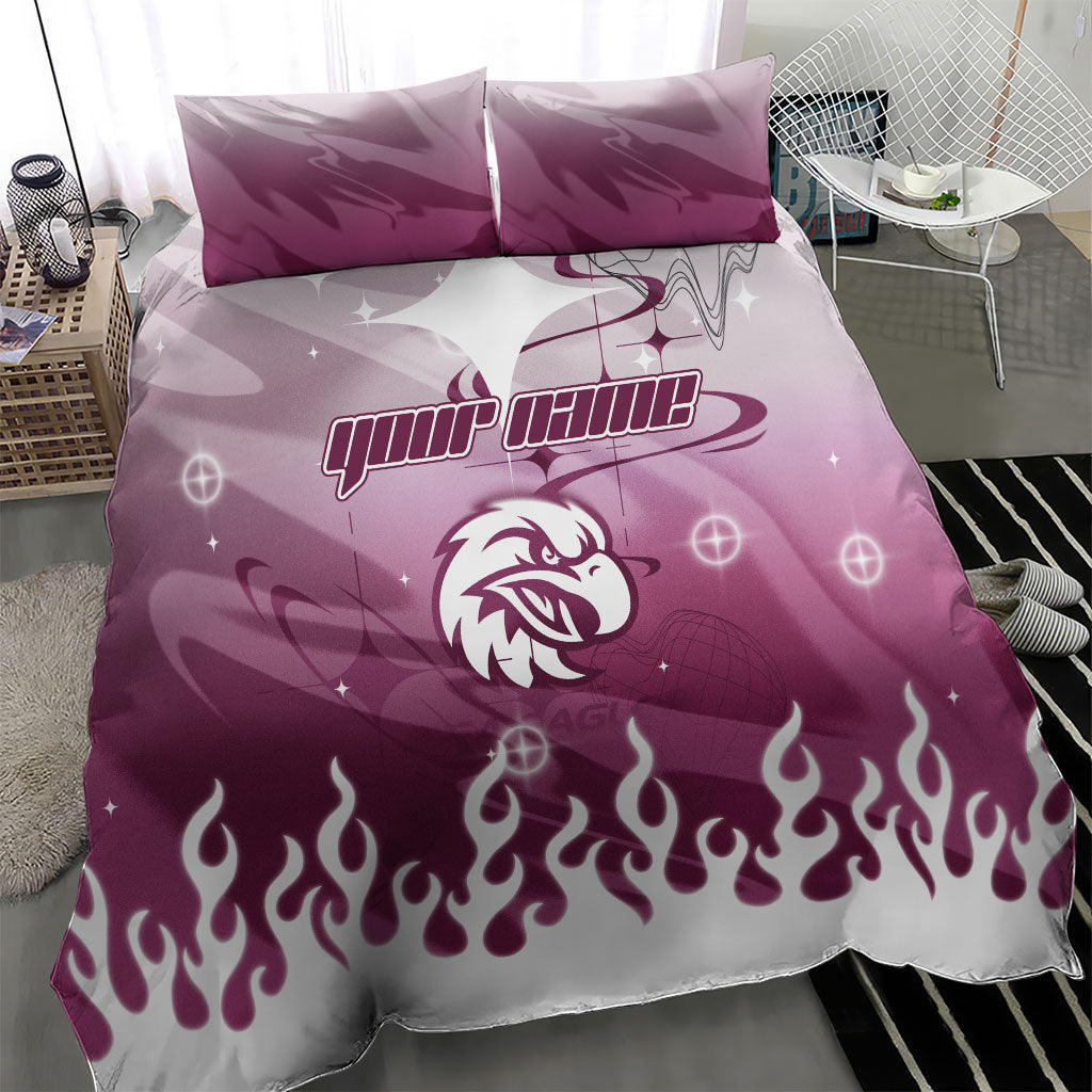 Personalized Manly Warringah Sea Eagles Bedding Set Y2K Grunge Aesthetic With Cyber Flames and Starburst Graphics