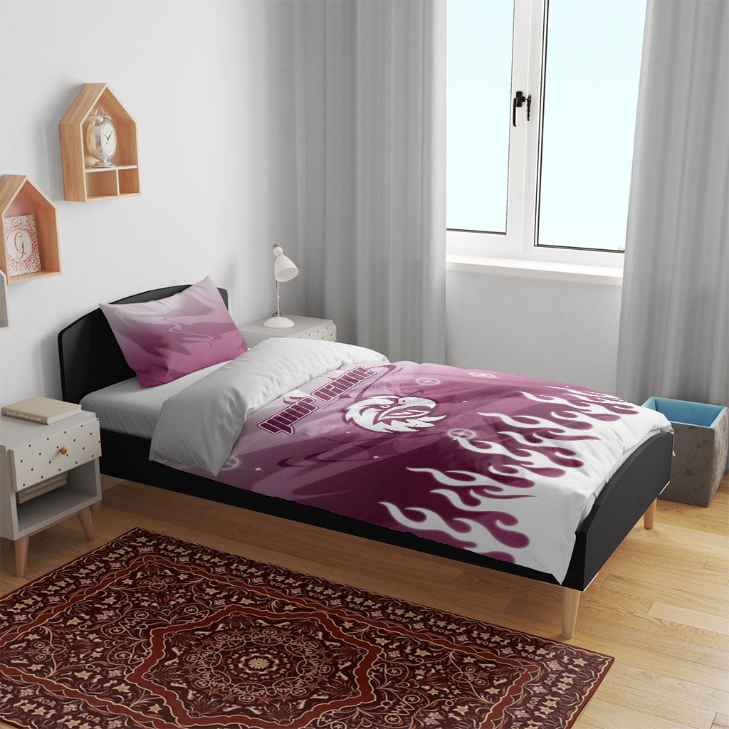 Personalized Manly Warringah Sea Eagles Bedding Set Y2K Grunge Aesthetic With Cyber Flames and Starburst Graphics