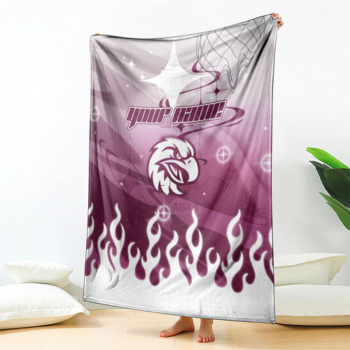 Personalized Manly Warringah Sea Eagles Blanket Y2K Grunge Aesthetic With Cyber Flames and Starburst Graphics