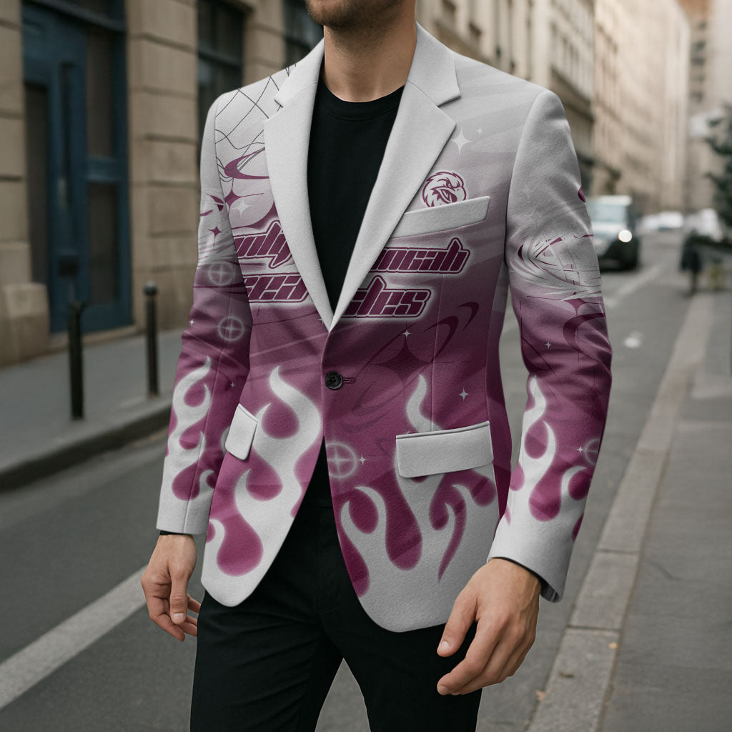 Personalized Manly Warringah Sea Eagles Blazer Y2K Grunge Aesthetic With Cyber Flames and Starburst Graphics