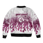 Personalized Manly Warringah Sea Eagles Bomber Jacket Y2K Grunge Aesthetic With Cyber Flames and Starburst Graphics
