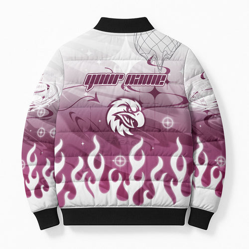 Personalized Manly Warringah Sea Eagles Bomber Puffer Jacket Y2K Grunge Aesthetic With Cyber Flames and Starburst Graphics