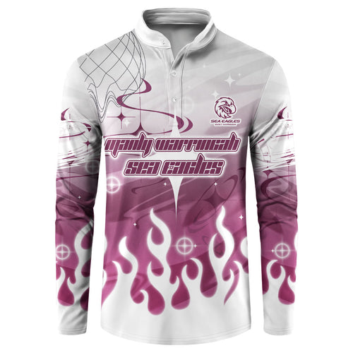 Personalized Manly Warringah Sea Eagles Button Sweatshirt Y2K Grunge Aesthetic With Cyber Flames and Starburst Graphics