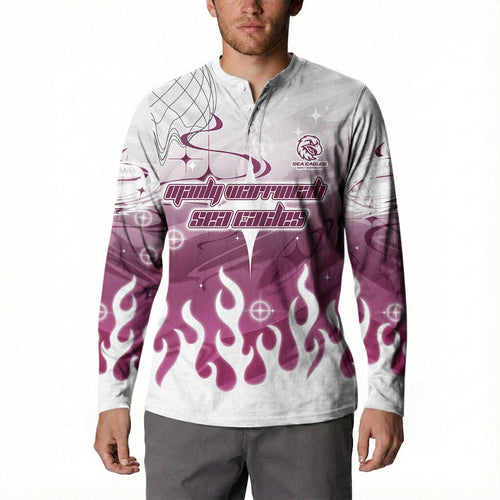Personalized Manly Warringah Sea Eagles Button Sweatshirt Y2K Grunge Aesthetic With Cyber Flames and Starburst Graphics