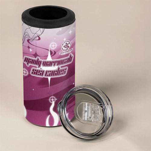 Personalized Manly Warringah Sea Eagles 4 in 1 Can Cooler Tumbler Y2K Grunge Aesthetic With Cyber Flames and Starburst Graphics