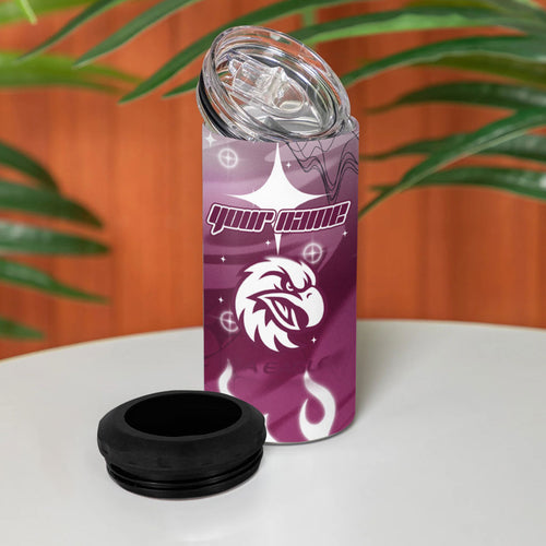 Personalized Manly Warringah Sea Eagles 4 in 1 Can Cooler Tumbler Y2K Grunge Aesthetic With Cyber Flames and Starburst Graphics